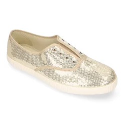 Zapatilla tipo bamba con elástico en lona con LENTEJUELAS.