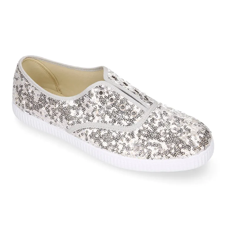 Zapatilla tipo bamba con elástico en lona con LENTEJUELAS.