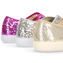 Zapatilla tipo bamba con elástico en lona con LENTEJUELAS.