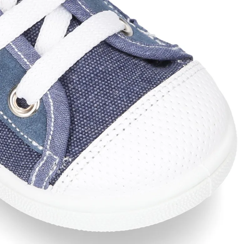 Zapatilla tipo BAMBA niño con cremallera, cordones y puntera en lona algodón.