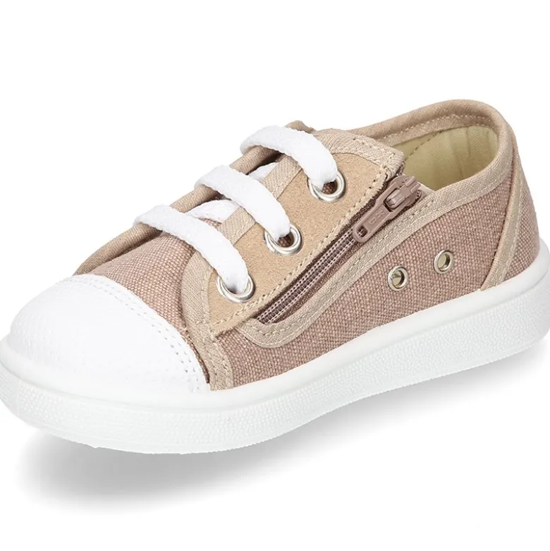 Zapatilla tipo BAMBA niño con cremallera, cordones y puntera en lona algodón.