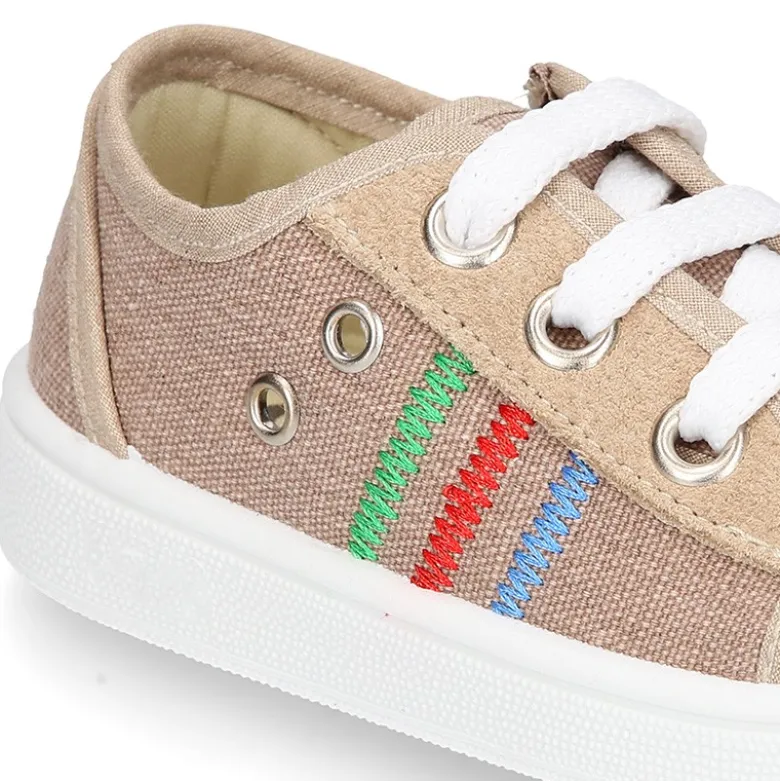 Zapatilla tipo BAMBA niño con cremallera, cordones y puntera en lona algodón.