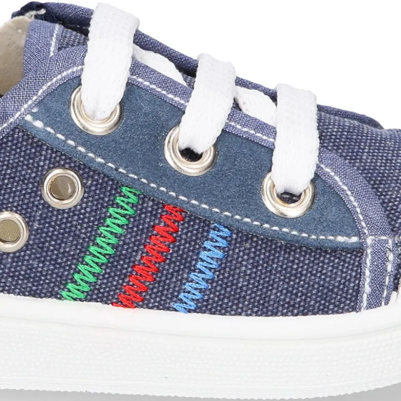 Zapatilla tipo BAMBA niño con cremallera, cordones y puntera en lona algodón.