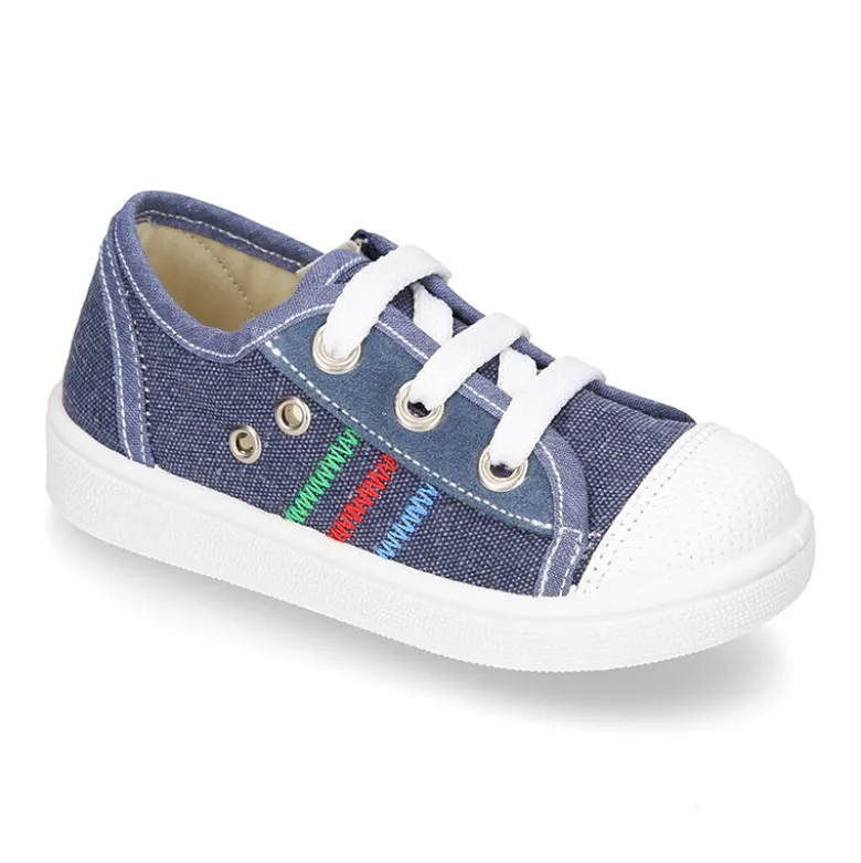 Zapatilla tipo BAMBA niño con cremallera, cordones y puntera en lona algodón.