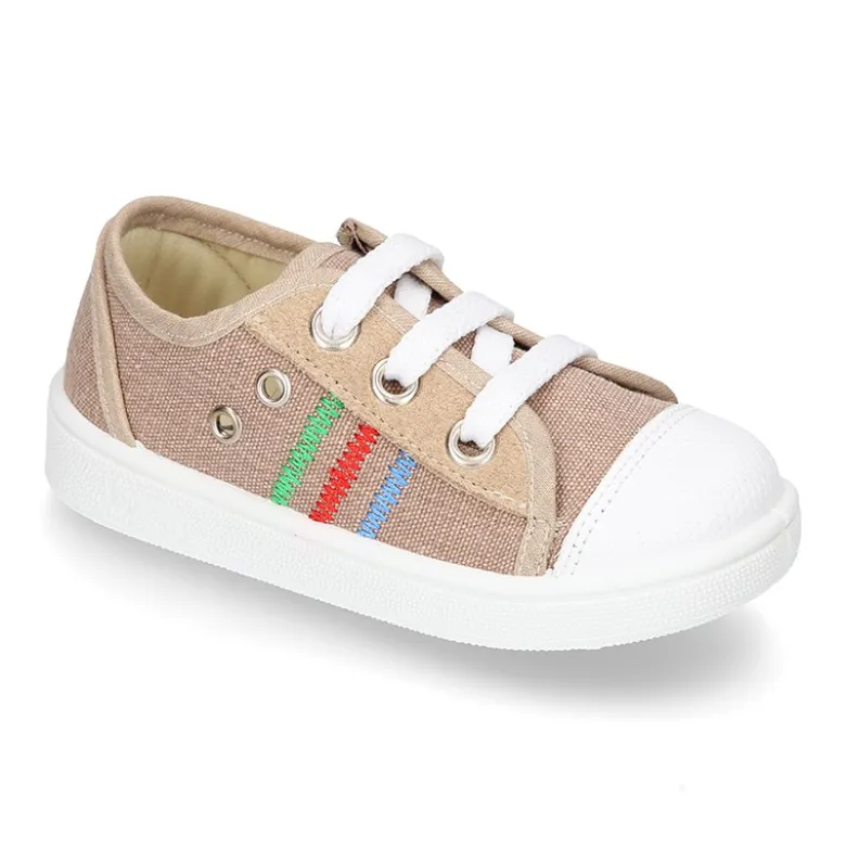 Zapatilla tipo BAMBA niño con cremallera, cordones y puntera en lona algodón.