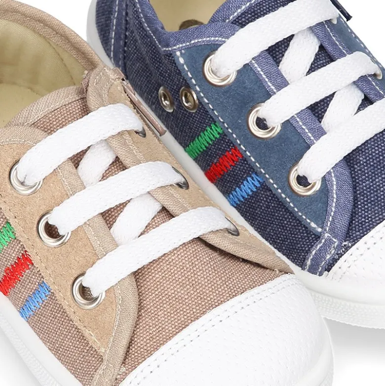 Zapatilla tipo BAMBA niño con cremallera, cordones y puntera en lona algodón.