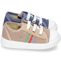 Zapatilla tipo BAMBA niño con cremallera, cordones y puntera en lona algodón.