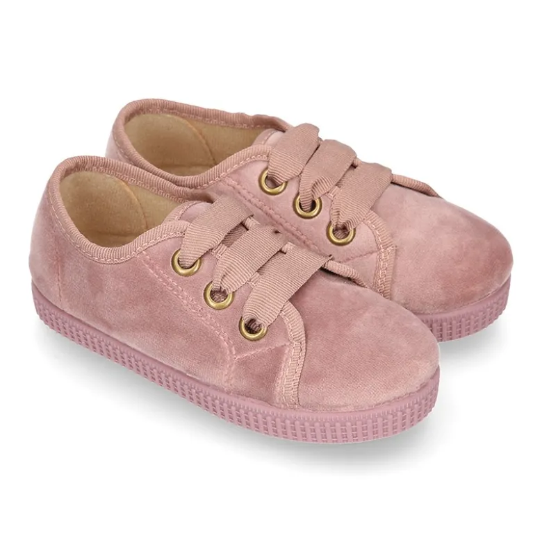 Zapatilla tipo BAMBA niños con cordones LAZO en terciopelo.