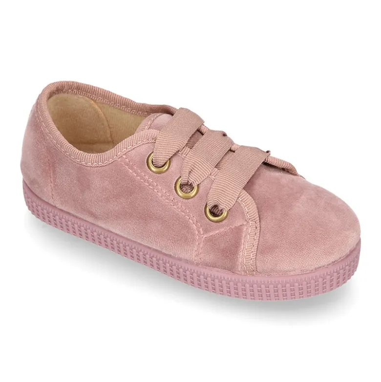 Zapatilla tipo BAMBA niños con cordones LAZO en terciopelo.