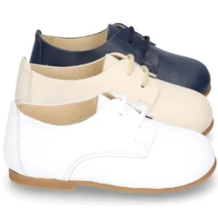 Zapatito Blucher niño primavera para peques con cordones en piel lisa suave.