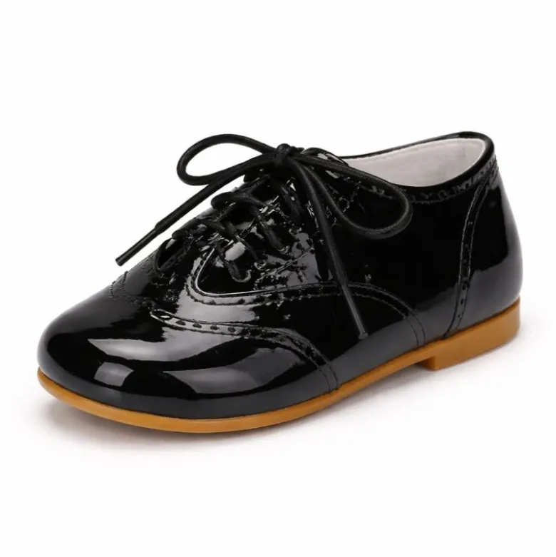 Zapatito de piel charol tipo inglesito niños con cordones – Colección ceremonia