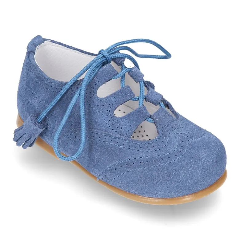 Zapatito inglés niños sin lengüeta en piel serraje.