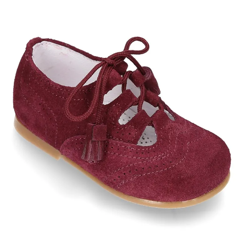Zapatito inglés niños sin lengüeta en piel serraje.