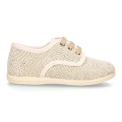 Zapatito niño tipo Blucher vestir con cordones en LINO NATURAL.