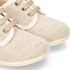 Zapatito niño tipo Blucher vestir con cordones en LINO NATURAL.