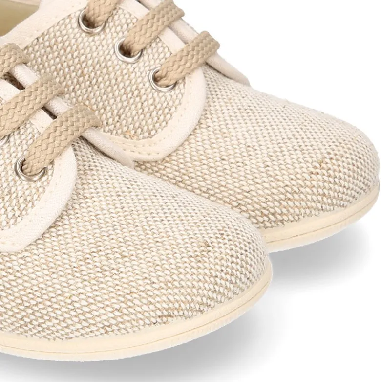 Zapatito niño tipo Blucher vestir con cordones en LINO NATURAL.