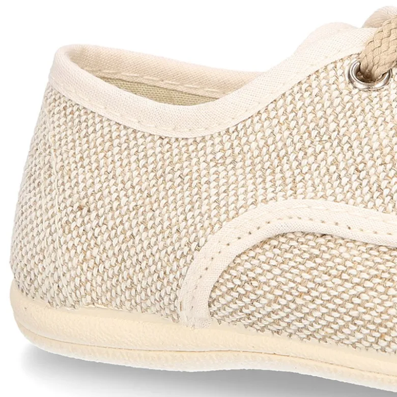 Zapatito niño tipo Blucher vestir con cordones en LINO NATURAL.