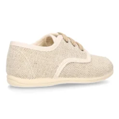 Zapatito niño tipo Blucher vestir con cordones en LINO NATURAL.