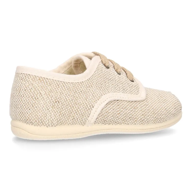 Zapatito niño tipo Blucher vestir con cordones en LINO NATURAL.
