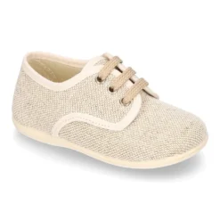 Zapatito niño tipo Blucher vestir con cordones en LINO NATURAL.