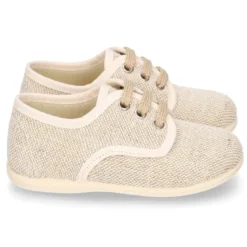 Zapatito niño tipo Blucher vestir con cordones en LINO NATURAL.