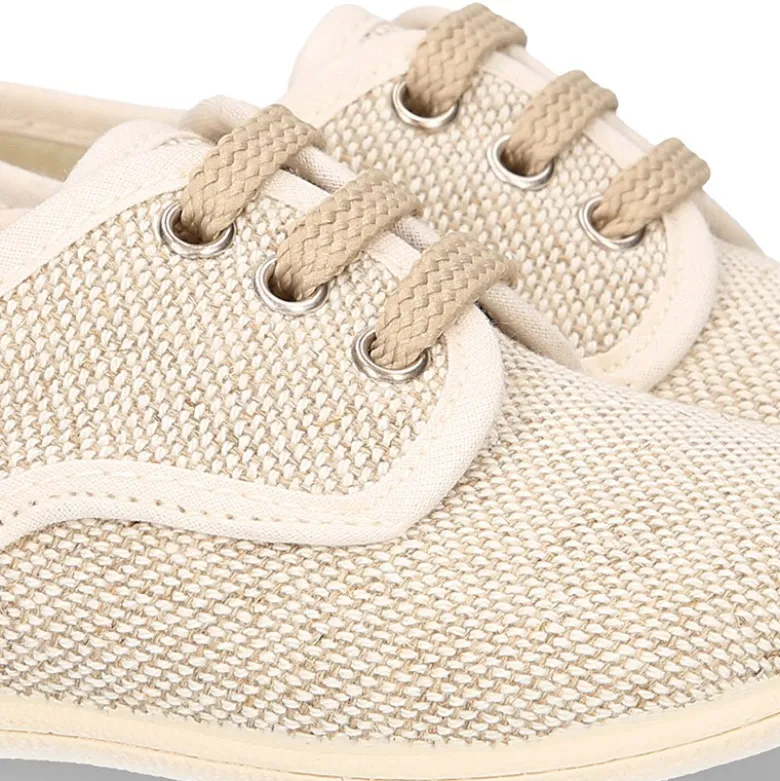Zapatito niño tipo Blucher vestir con cordones en LINO NATURAL.