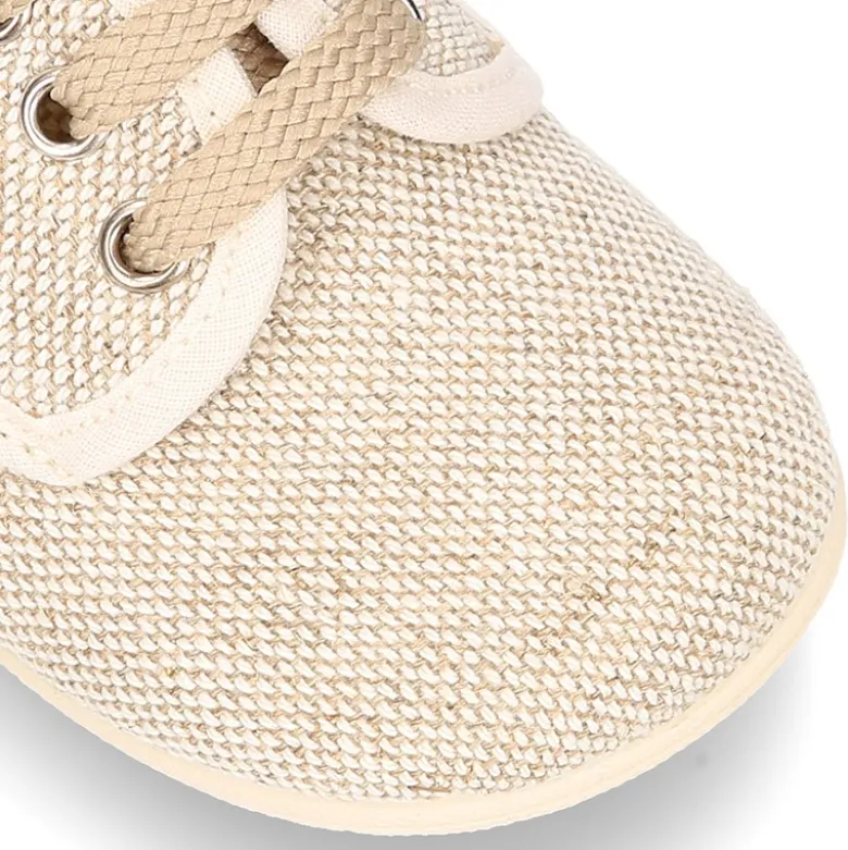 Zapatito niño tipo Blucher vestir con cordones en LINO NATURAL.