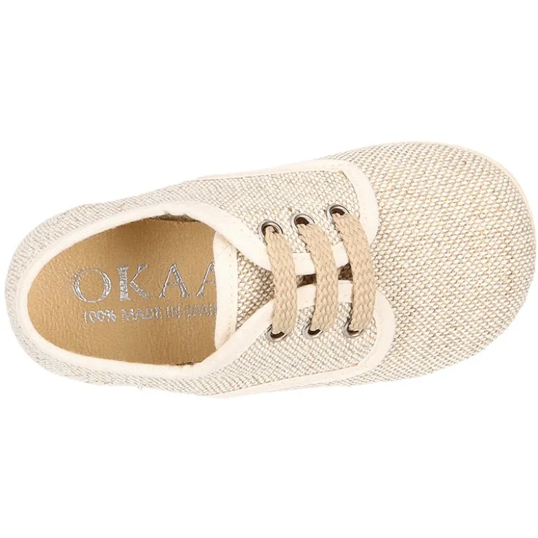 Zapatito niño tipo Blucher vestir con cordones en LINO NATURAL.