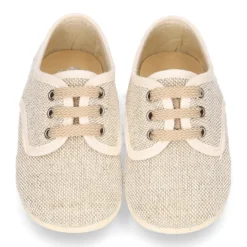 Zapatito niño tipo Blucher vestir con cordones en LINO NATURAL.