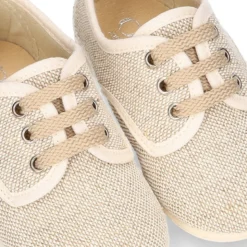 Zapatito niño tipo Blucher vestir con cordones en LINO NATURAL.