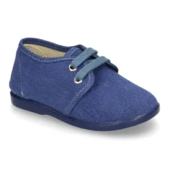 Zapatito tipo Blucher con cordones en lona efecto lavado.