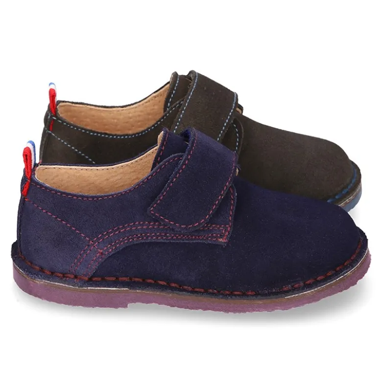 Zapatito tipo BLUCHER niño sin cordones en piel serraje.