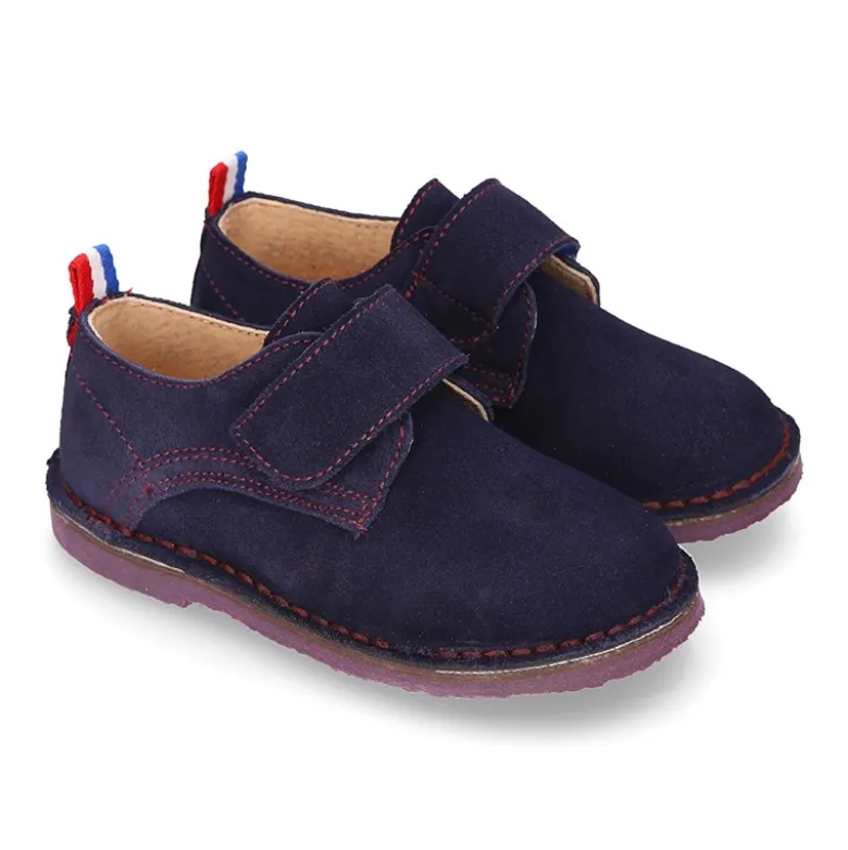 Zapatito tipo BLUCHER niño sin cordones en piel serraje.