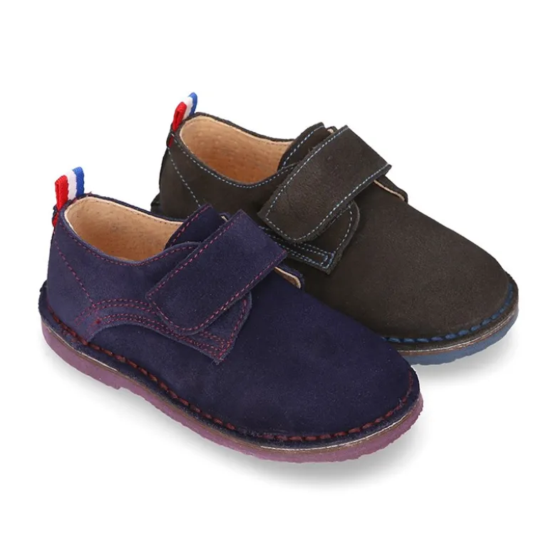 Zapatito tipo BLUCHER niño sin cordones en piel serraje.