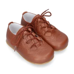 Zapatito tipo INGLÉS niños en piel napa suave CUERO.