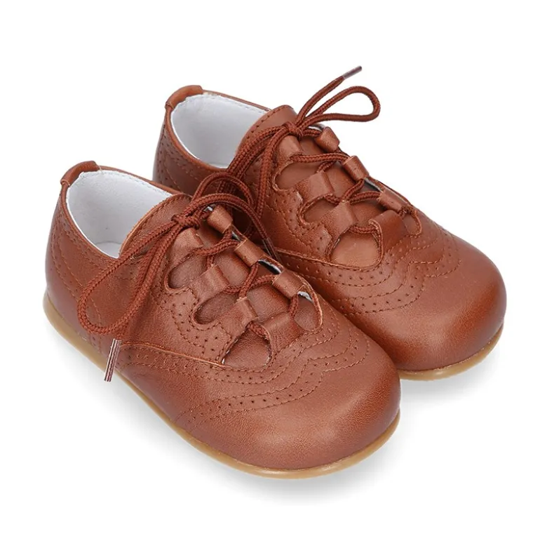 Zapatito tipo INGLÉS niños en piel napa suave CUERO.