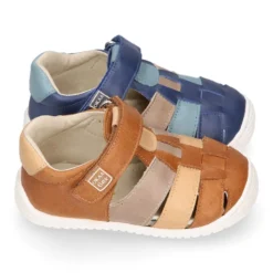 Zapato asandaliado niños OKAA FLEX sin cordones en Piel Napa combinada.