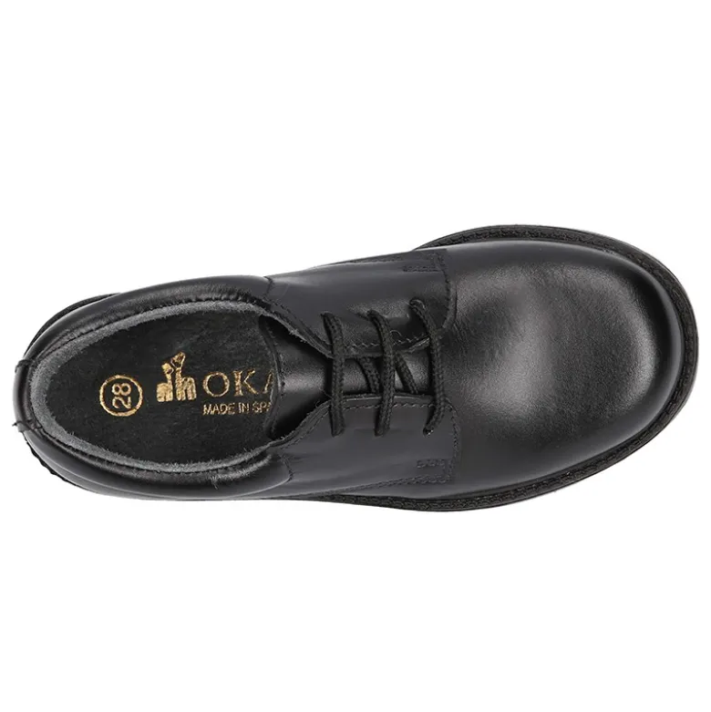 Zapato colegial tipo Blucher con cordones en piel lisa Boxcalf.