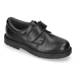 Zapato colegial tipo Blucher sin cordones en piel lisa.