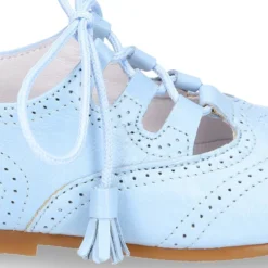 Zapato niño INGLES con cordones y borlas en piel napa AZUL.
