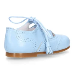 Zapato niño INGLES con cordones y borlas en piel napa AZUL.
