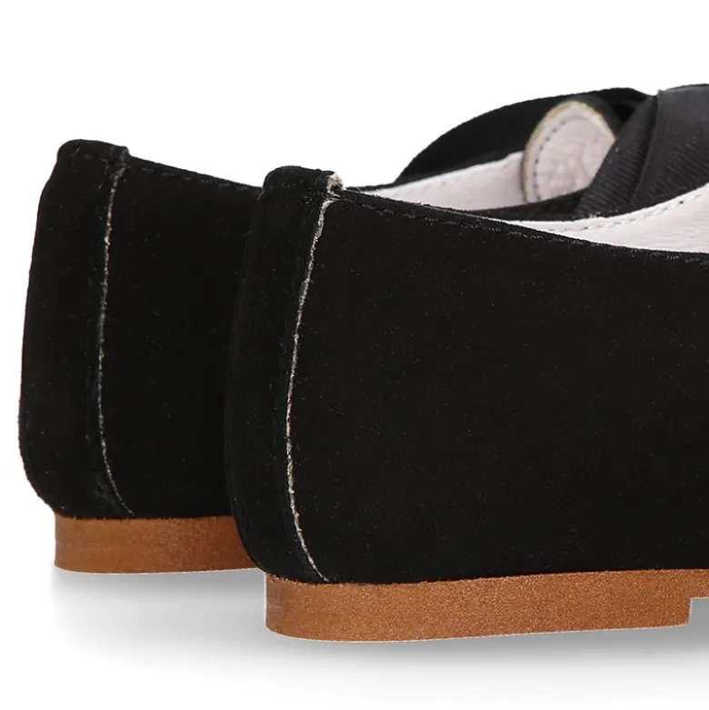 Zapato Niños tipo Blucher estilizado en piel ANTE NEGRO.