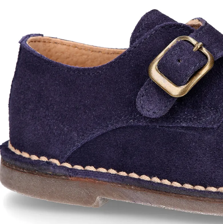 Zapato Niño tipo Blucher con hebilla en piel Serraje.