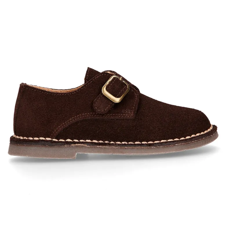 Zapato Niño tipo Blucher con hebilla en piel Serraje.