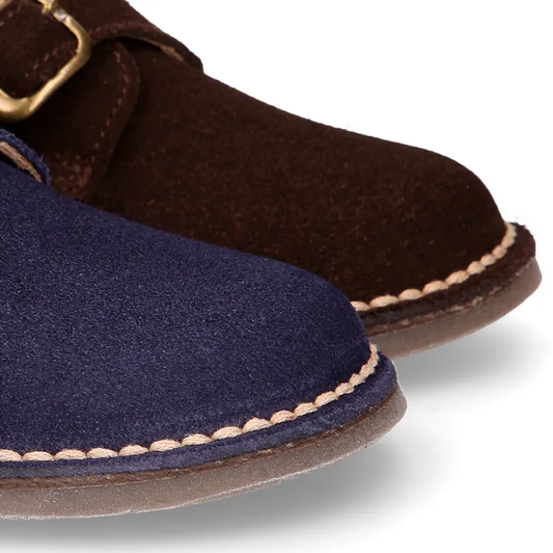 Zapato Niño tipo Blucher con hebilla en piel Serraje.