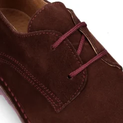Zapato tipo blucher con cordones, suela y cosidos a contraste en serraje.