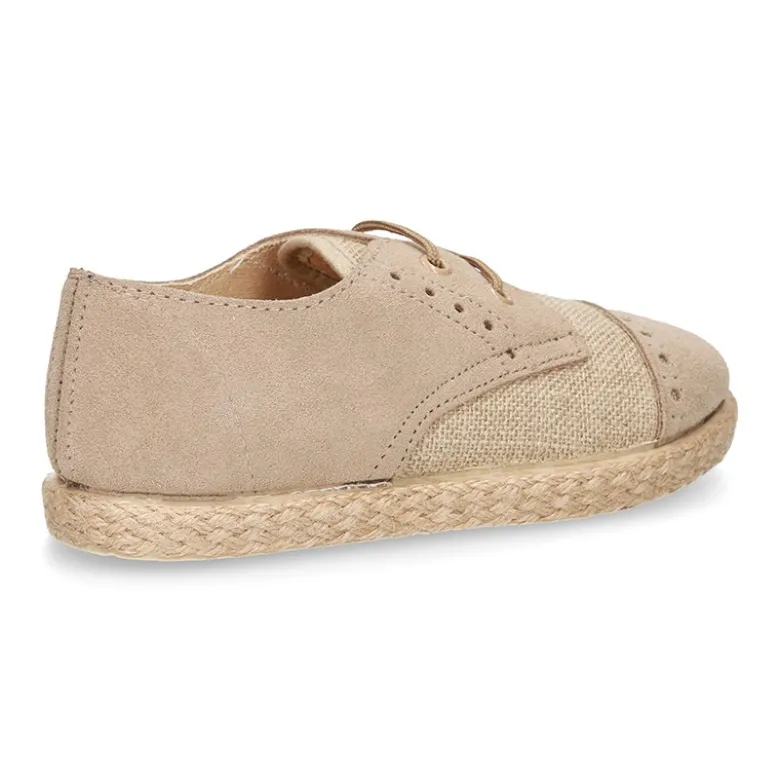 Zapato tipo Blucher en LINO combinado con SERRAJE con cordones y suela alpargata.