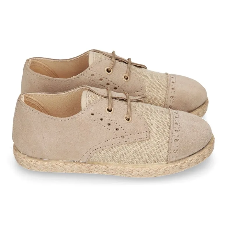 Zapato tipo Blucher en LINO combinado con SERRAJE con cordones y suela alpargata.