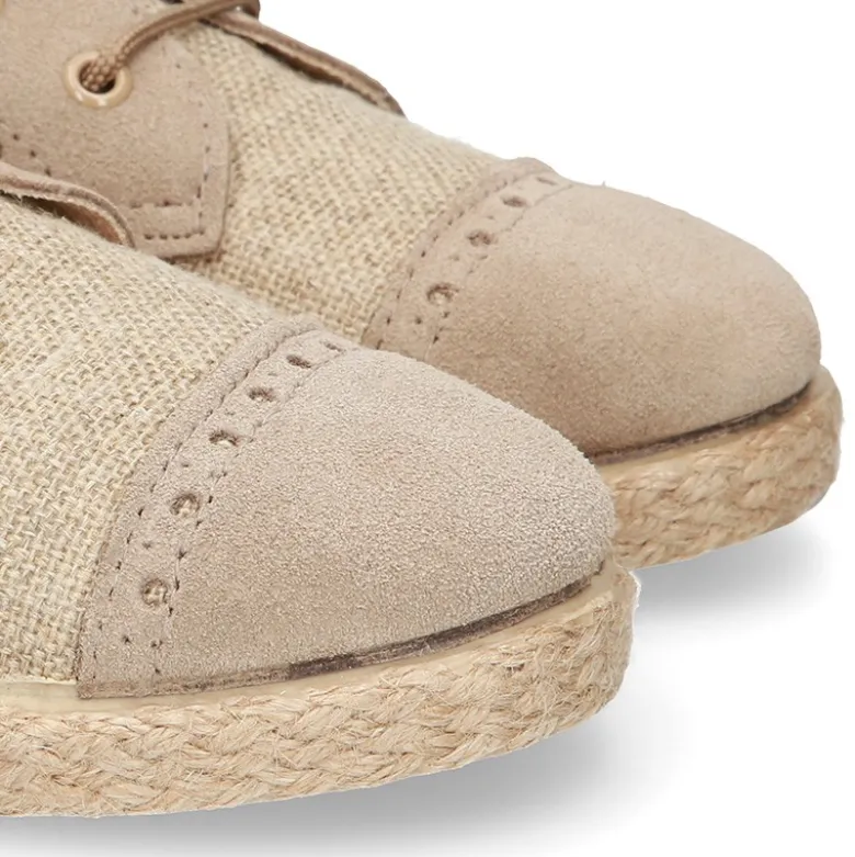 Zapato tipo Blucher en LINO combinado con SERRAJE con cordones y suela alpargata.