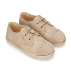 Zapato tipo Blucher en LINO combinado con SERRAJE con cordones y suela alpargata.